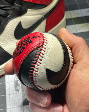 Upcycled AJ1 Bred Toe Baseball w/ Display